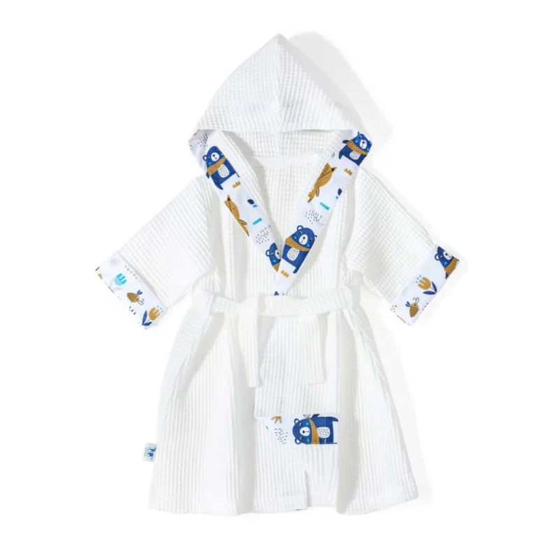 Fürdőköntös kapucnival babáknak - Blue Bear ivory