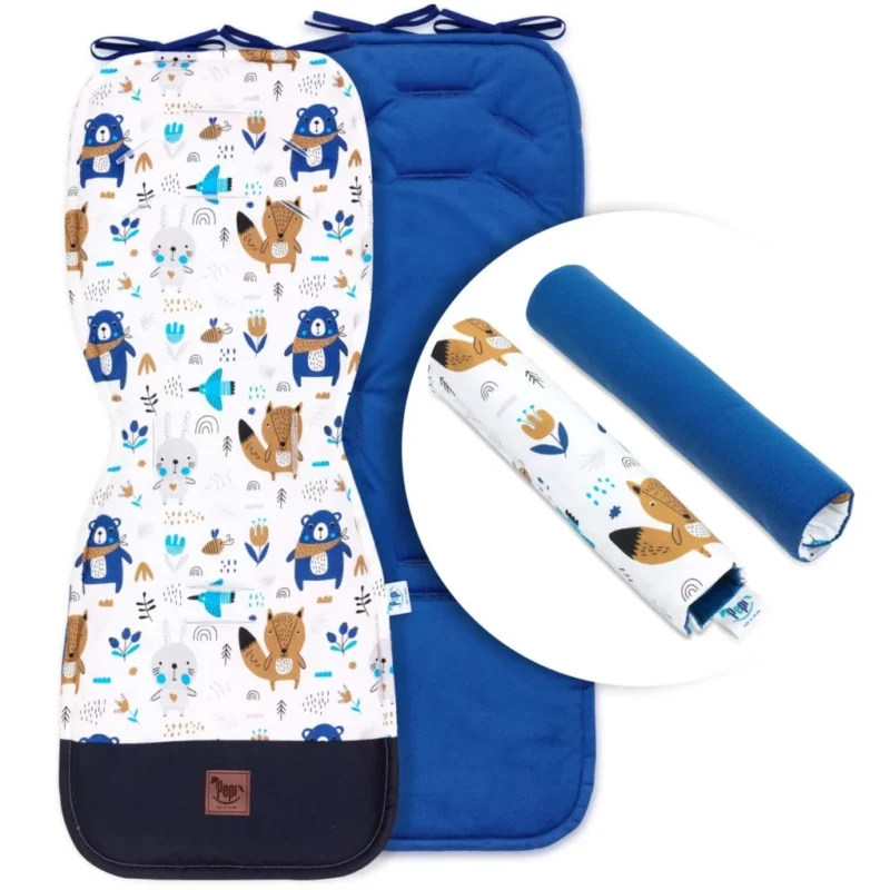 Babakocsi betét övvédőkkel - Blue Bear - pamut/velvet