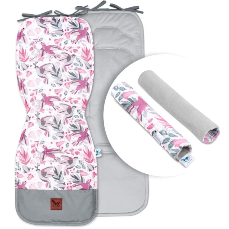 Babakocsi betét övvédőkkel - Hummingbird grey - pamut/velvet