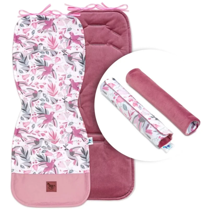 Babakocsi betét övvédőkkel - Hummingbird old rosa - pamut/velvet