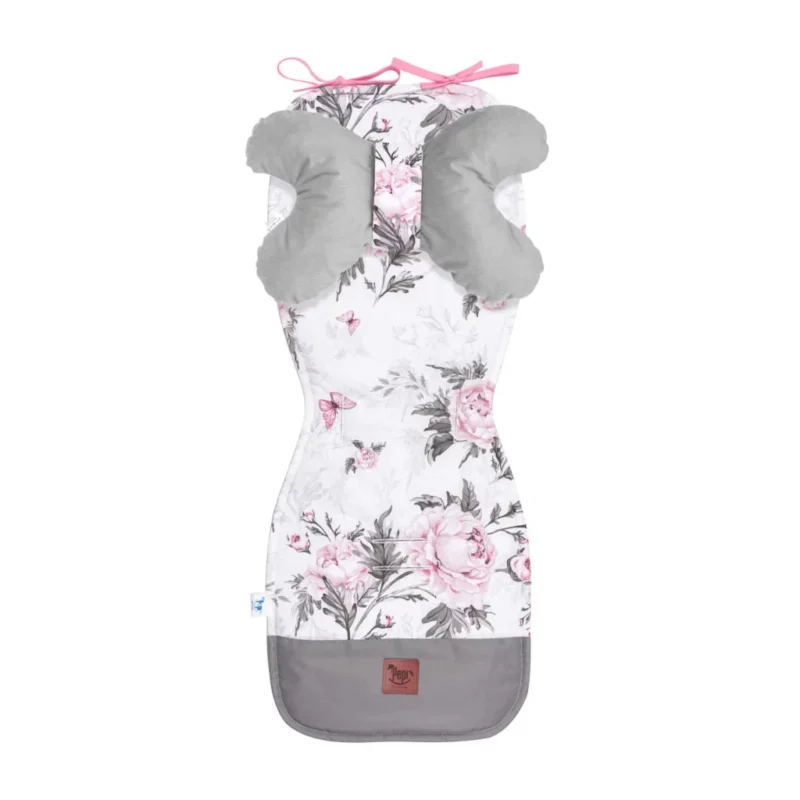 Babakocsi betét 5az1-ben szett - Pink Flowers grey - pamut/velvet - Image 2