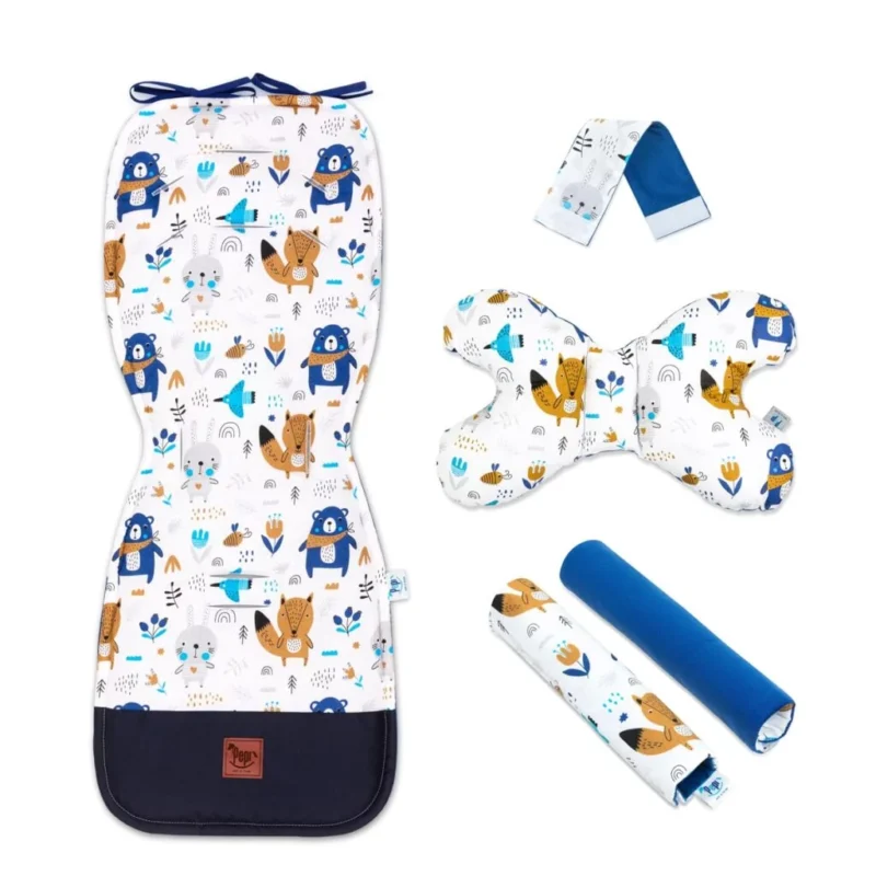 Babakocsi betét 5az1-ben szett - Blue Bear - pamut/velvet