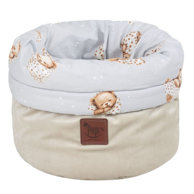 Kosárka babakellékekhez - Sleeping Teddy Bear cappucino - pamut/velvet