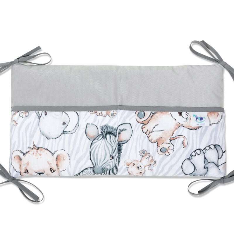 Kiságyra szerelhető tároló 42x22 - Safari grey - pamut/velvet