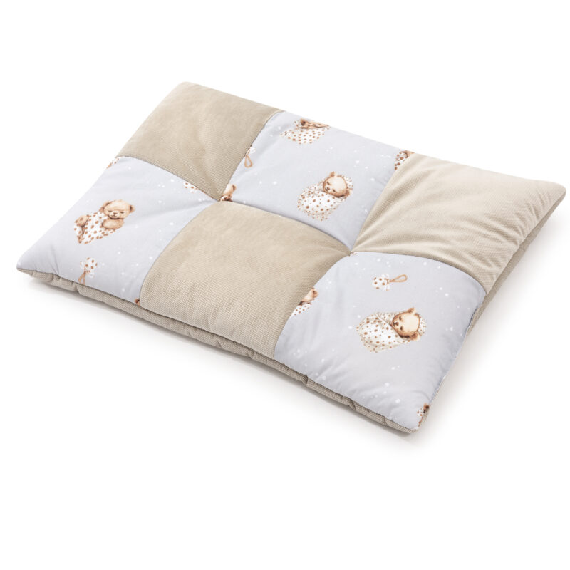 Patchwork paplan 100x140 lapos párnával 40x60 - Sleeping Teddy Bear cappucino - pamut/velvet - Image 4