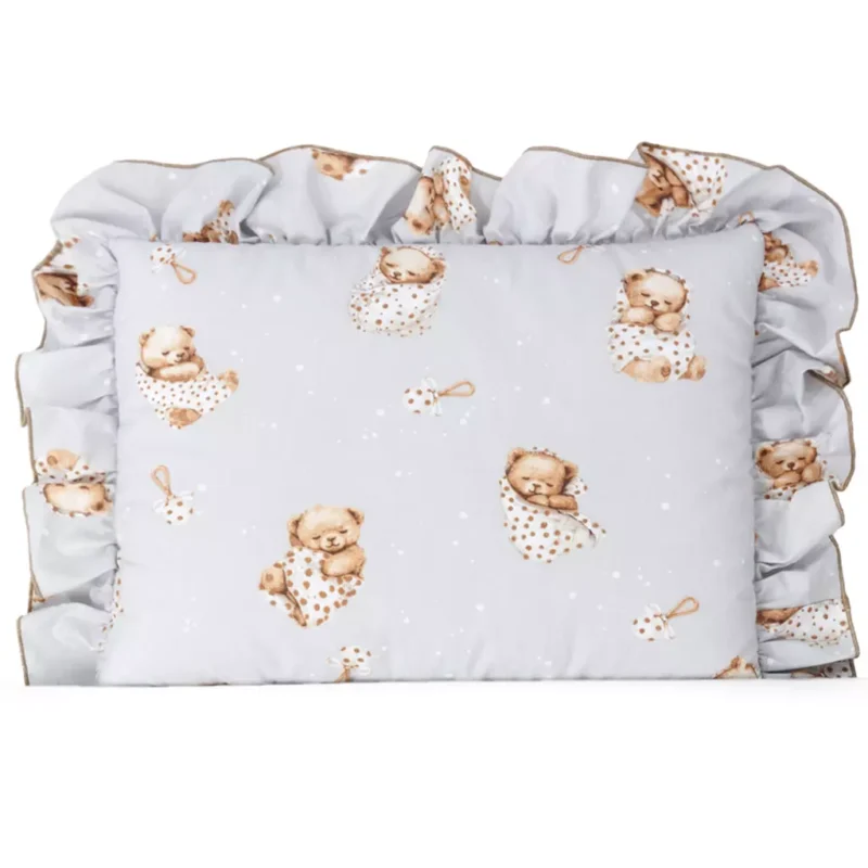 Lapos párna fodrokkal 30x40 - Grey Sleeping Teddy Bear - pamut