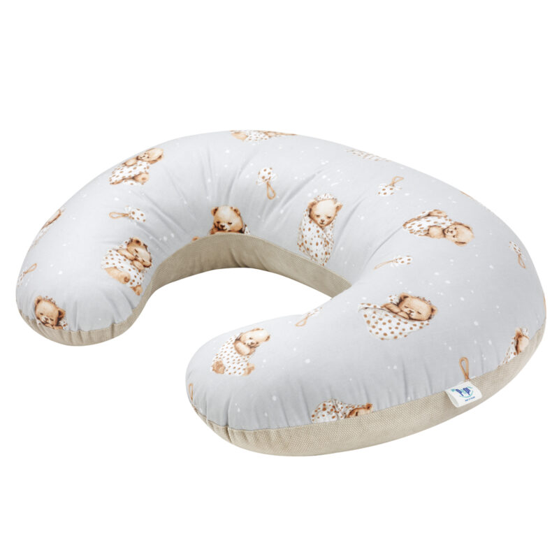 Kifli szoptatós párna - Sleeping Teddy Bear cappucino - pamut/velvet